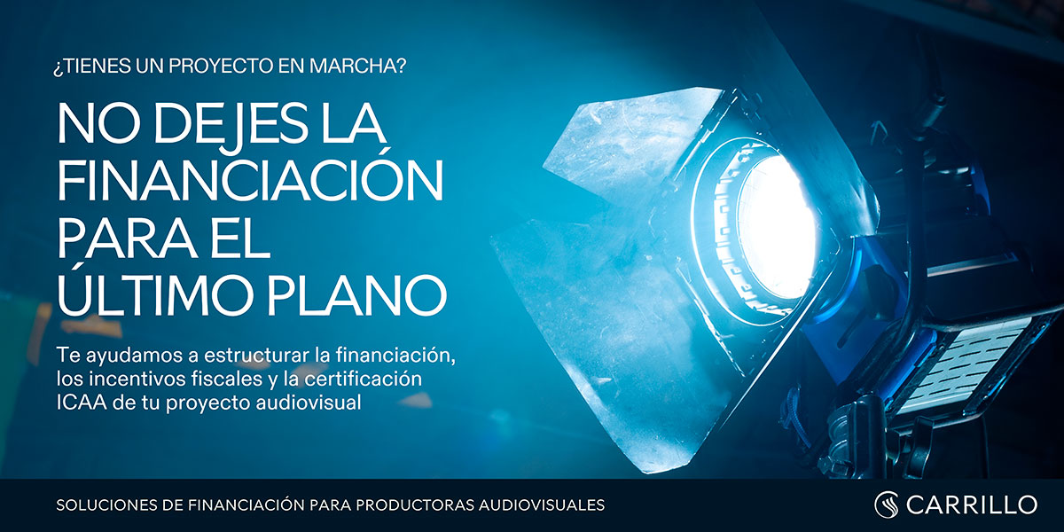 Banner sobre financiación audiovisual para productoras, incentivos fiscales y certificación ICAA